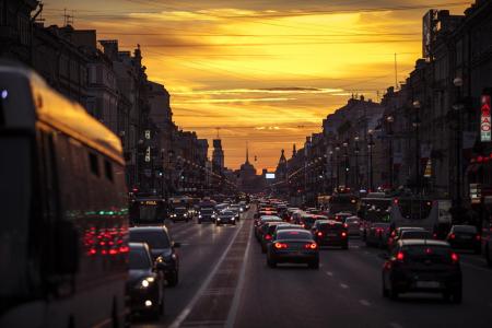 圣彼得堡，汽车，晚上，城市