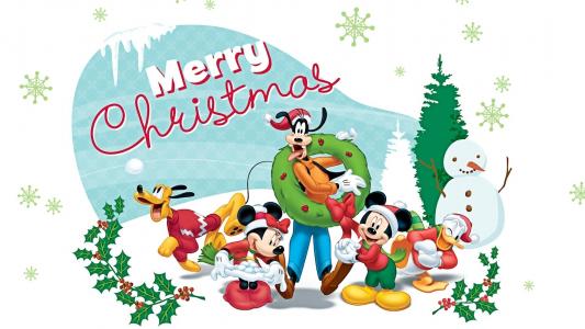 米老鼠，新年，圣诞快乐，圣诞树，假期，雪人