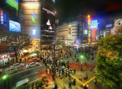 东京，夜晚，汽车，灯光，道路，城市，日本，人民