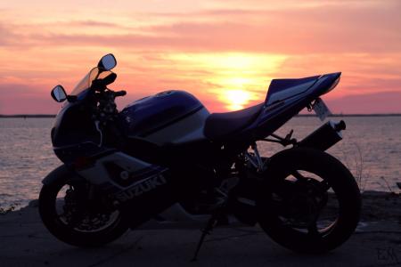 铃木，GSXR 750，摩托车，自行车，日落