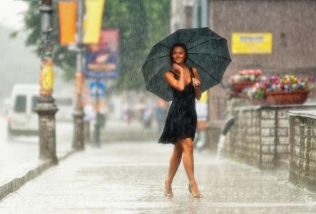 照片，城市，雨，伞，女孩，构成