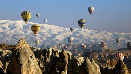 山，建筑物，气球，土耳其