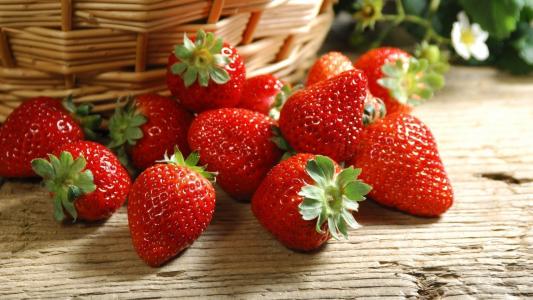 草莓，浆果，颜，红色，篮子，静物