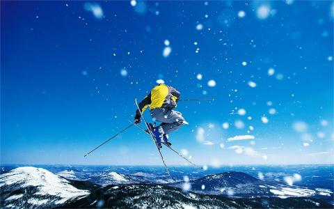高山，滑雪，运动，跳，雪，山