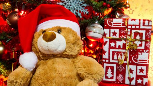 熊，圣诞树，玩具，新的一年，礼品