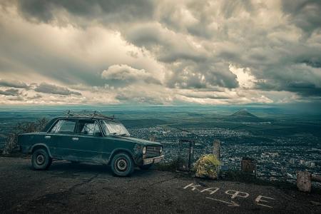 汽车，Zhiguli，便士，指数，咖啡馆，查看，景观，Pyatigorsk，城市