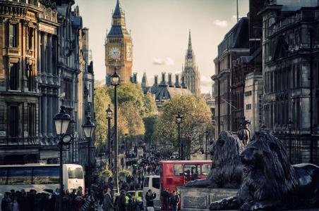 游客，伦敦，街道，城市，大本钟，房屋