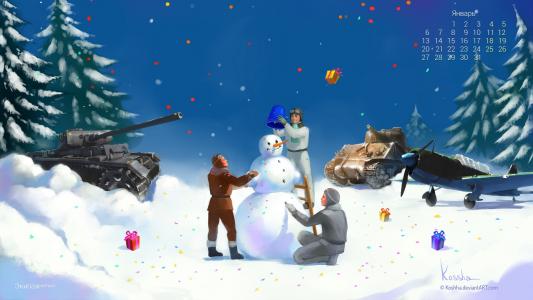 坦克，雪，雪人