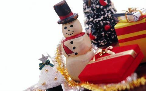 帽子，新的一年，毛皮树，礼物，圣诞节，雪人