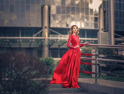 fotograf nevmerjickaja tatjana女孩，穿着，长，红色，步骤