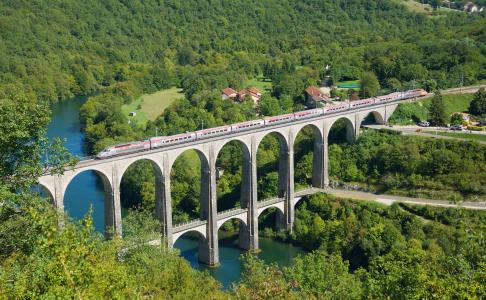 法国，桥，火车，火车，自然，河流