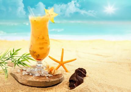 鸡尾酒，夏天，海滩，冰，食物，沙，冰，天空，太阳