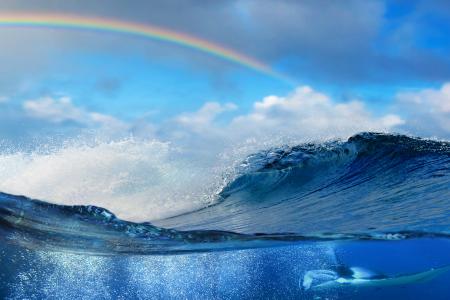 海，波浪，天空，彩虹，性质