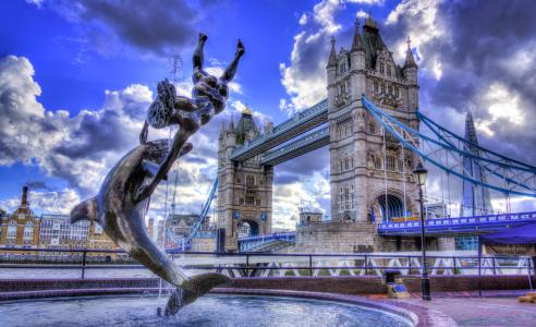 伦敦，英格兰，天空，云，桥，喷泉，人类发展报告