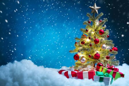 圣诞树，礼物，框，球