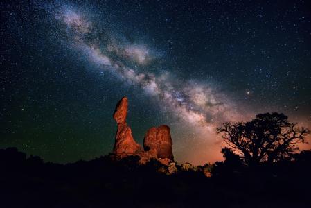 银河系，夜晚，峡谷，天空，沙漠，星星