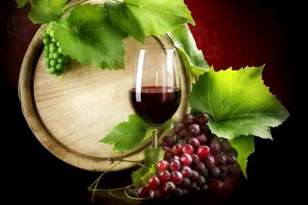 葡萄酒，叶子，葡萄，酒，玻璃，红色，桶