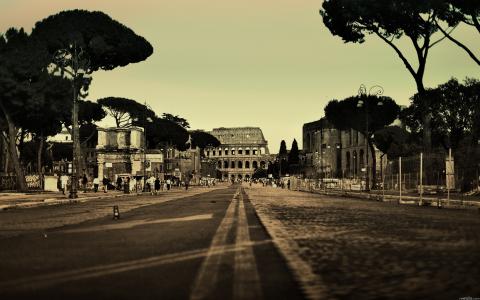 罗马，斗兽场，人民，人群，路，直