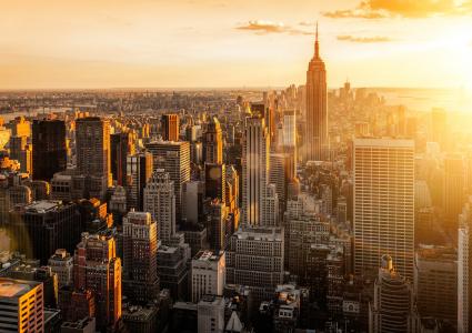 曼哈顿，早上，摩天大楼，纽约市，屋顶，城市，建筑，纽约，城市，家庭