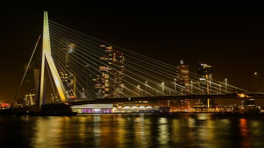 城市，夜，桥，灯