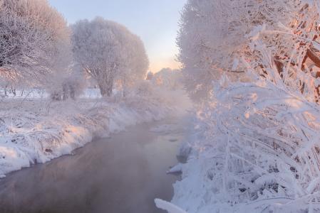 Gordeev爱德华，自然，冬天，雪，霜，河，树木