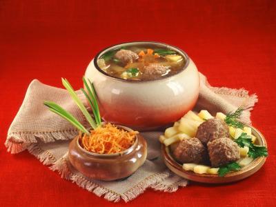 肉丸，汤，胡萝卜，锅，俄罗斯美食