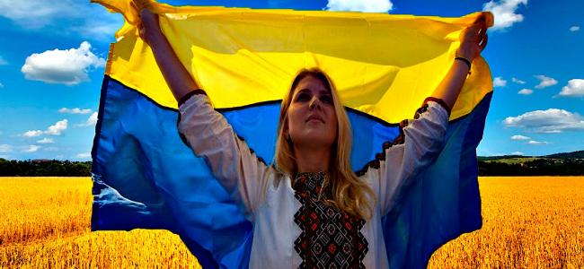 乌克兰，外地，小麦，女孩，国旗。