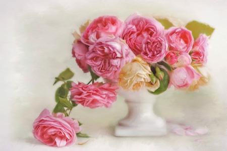 Lizzy Pe，花瓶，鲜花，玫瑰，花瓣，艺术