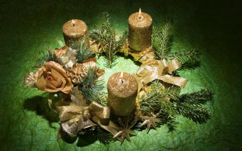弓，花圈，新的一年，圣诞树，圣诞节，蜡烛