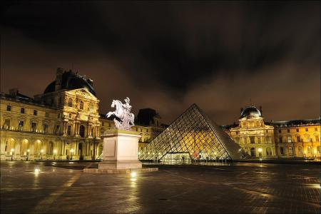 法国，巴黎，金字塔，纪念碑，灯光，照明，天空，夜晚，美女