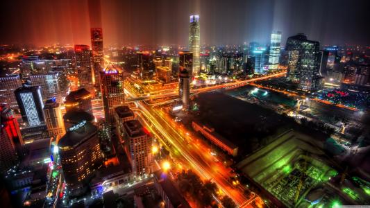 亚洲，中国，夜晚的城市，灯