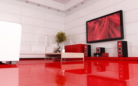 室内设计，红色风格，等离子，地板