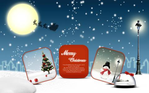 插图，新年，雪人，雪，矢量，圣诞节，新年，毛皮树，月亮