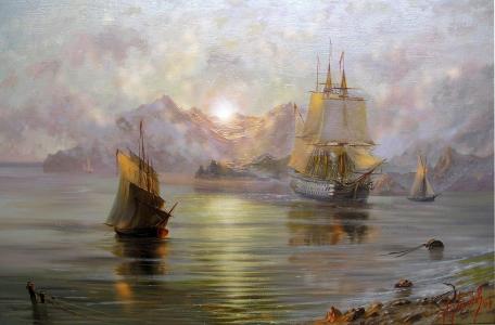 米留可夫亚历山大，绘画，帆船，船，船