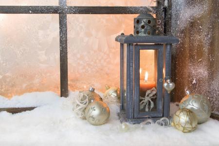 灯笼，蜡烛，球，窗口，雪