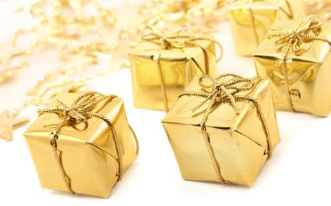 新年，新年，假期，礼物，礼品，色带，弓，黄金，金色，明星，星号