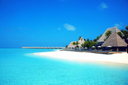 岛，度假村，沙滩，马尔代夫，海洋，棕榈树，家和舒适