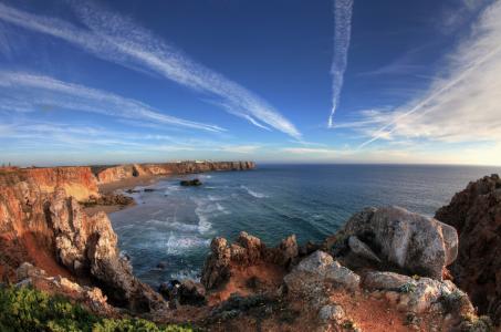 海岸，悬崖，海，天空，葡萄牙，萨格里什，安德烈Pereshein