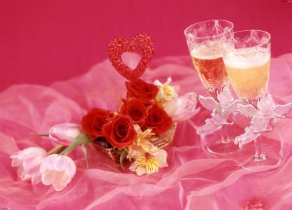 眼镜，香槟，alstromeria，酒，玫瑰，郁金香
