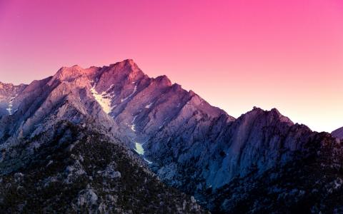 美国加利福尼亚州阿拉巴马州山，山，雪，山顶，日落