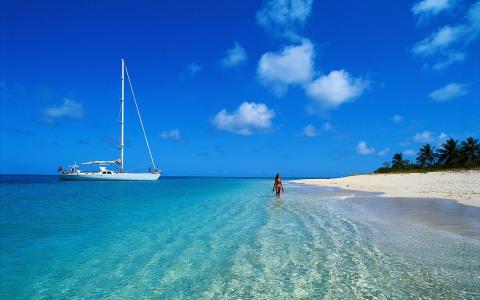 毛里求斯，沙滩，游艇