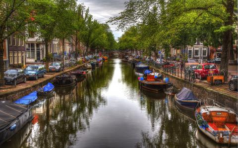 阿姆斯特丹，城市，运河，船，房屋