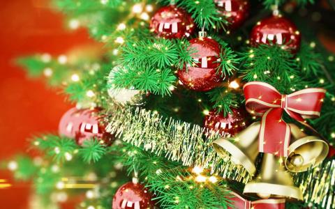 圣诞树，球，钟声，圣诞节，新的一年