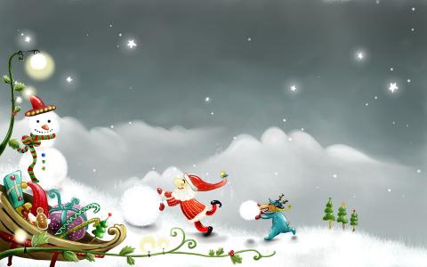 矢量，假期，绘图，雪人，新年，圣诞节