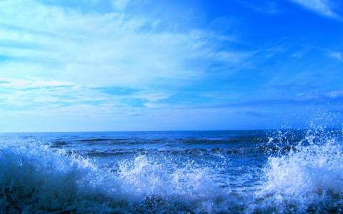 水，波浪，吹，喷雾，天蓝