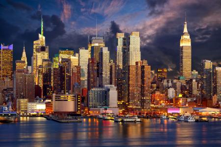 美国，摩天大楼，纽约，晚上，曼哈顿，城市