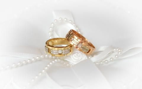 婚礼，结婚戒指，白色，珠子