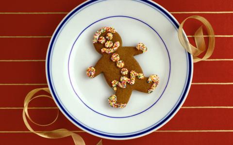 饼干，盘子，新的一年，丝带，糖果