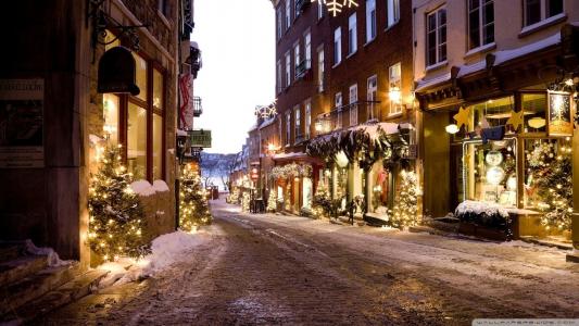 图片，新的一年，圣诞节，街，灯，雪，圣诞树