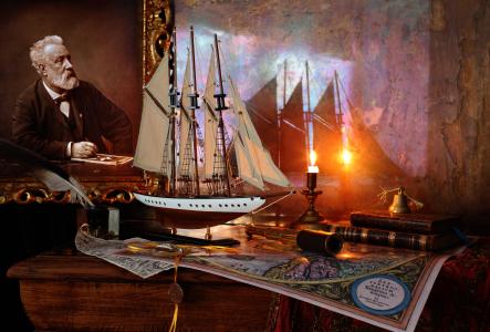 儒勒是忠实的，船舶，书籍，蜡烛，帆船